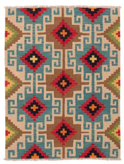Flat-weaves & Kilims  Geometric Green Area rug 4x6 Turkish Flat-Weave 387695