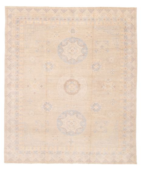 Bordered  Traditional Yellow Area rug 6x9 Turkish Hand-knotted 374023