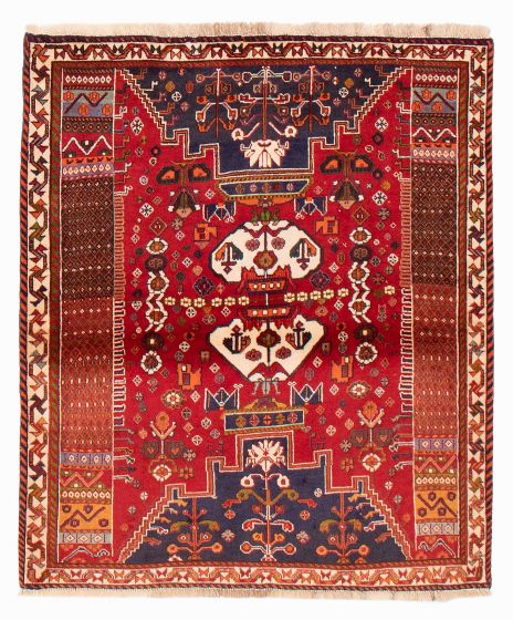 Bordered  Tribal Red Area rug Square Persian Hand-knotted 383646
