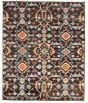 Bordered  Traditional Black Area rug 6x9 Indian Hand-knotted 344141