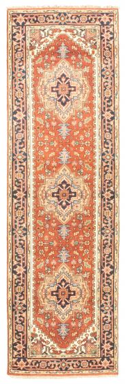 Bordered  Traditional Brown Runner rug 10-ft-runner Indian Hand-knotted 344722