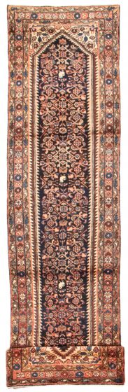 Bordered  Traditional Blue Runner rug 17-ft-runner Persian Hand-knotted 365127