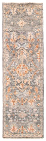 Bordered  Traditional Grey Runner rug 8-ft-runner Indian Hand-knotted 377437