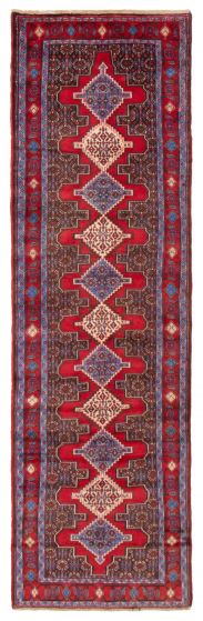 Bordered  Geometric Red Runner rug 10-ft-runner Turkish Hand-knotted 389514
