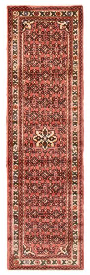 Bordered  Traditional Brown Runner rug 9-ft-runner Turkish Hand-knotted 390775