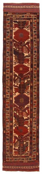 Bordered  Tribal Red Runner rug 12-ft-runner Afghan Hand-knotted 366457