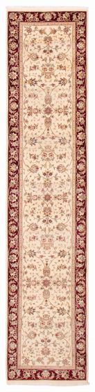 Floral  Traditional Ivory Runner rug 12-ft-runner Chinese Hand-knotted 391778