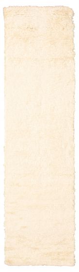 Casual  Solid Ivory Runner rug 10-ft-runner Indian Hand-knotted 345539
