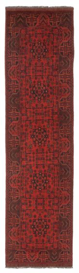 Bordered  Traditional Red Runner rug 10-ft-runner Afghan Hand-knotted 347857