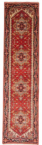 Bordered  Traditional Red Runner rug 10-ft-runner Indian Hand-knotted 377387