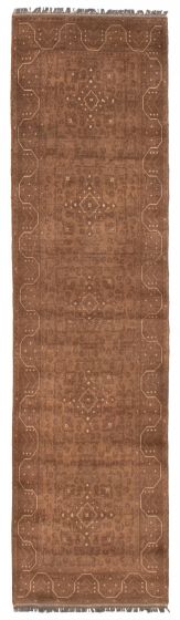 Geometric  Vintage/Distressed Brown Runner rug 10-ft-runner Afghan Hand-knotted 392304