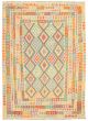 Bordered  Geometric Ivory Area rug Unique Turkish Flat-weave 329377