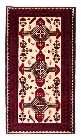 Bordered  Traditional Ivory Area rug 3x5 Afghan Hand-knotted 379231