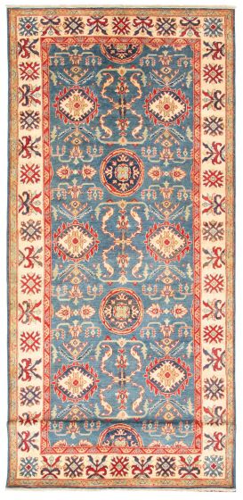 Bordered  Traditional Blue Runner rug 15-ft-runner Afghan Hand-knotted 329176