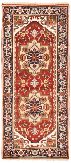 Bordered  Traditional Red Runner rug 6-ft-runner Indian Hand-knotted 369696