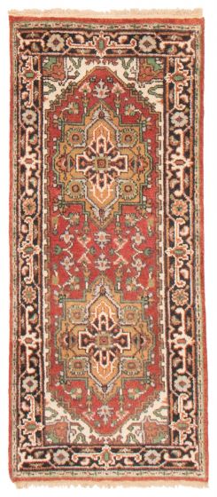 Bordered  Traditional Red Runner rug 6-ft-runner Indian Hand-knotted 369968