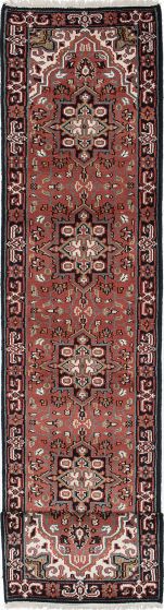 Geometric  Traditional Brown Runner rug 20-ft-runner Indian Hand-knotted 219447