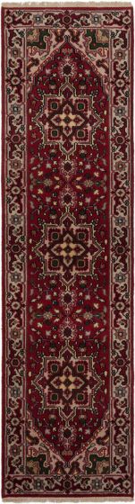 Geometric  Traditional Red Runner rug 10-ft-runner Indian Hand-knotted 243356