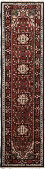 Geometric  Traditional Brown Runner rug 10-ft-runner Indian Hand-knotted 243397