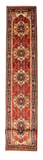 Bordered  Traditional Red Runner rug 16-ft-runner Indian Hand-knotted 344348