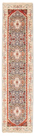 Bordered  Traditional Grey Runner rug 11-ft-runner Indian Hand-knotted 369961