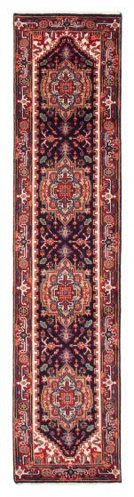 Bordered  Traditional Blue Runner rug 10-ft-runner Indian Hand-knotted 377743