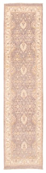 Bordered  Transitional Grey Runner rug 10-ft-runner Pakistani Hand-knotted 387090