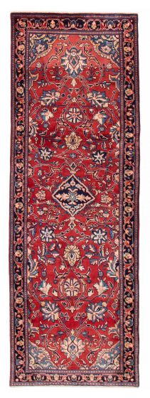 Bordered  Traditional Red Runner rug 10-ft-runner Persian Hand-knotted 380992