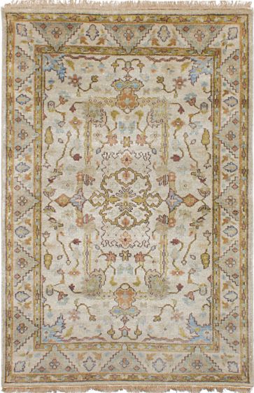 Traditional Ivory Area rug 3x5 Indian Hand-knotted 240447