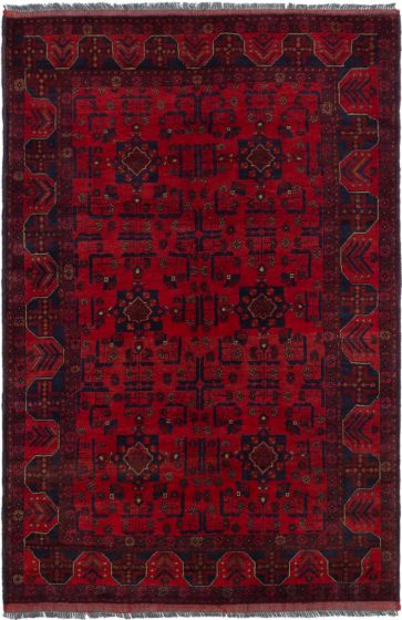 Bordered  Tribal Red Area rug 4x6 Afghan Hand-knotted 282478