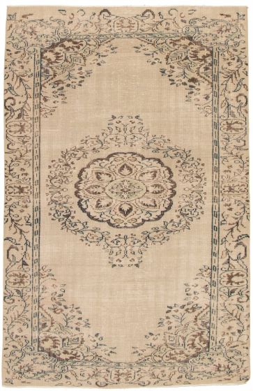 Bordered  Vintage Yellow Area rug Unique Turkish Hand-knotted 324104