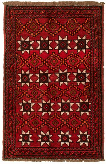Bordered  Tribal Red Area rug 3x5 Afghan Hand-knotted 332590