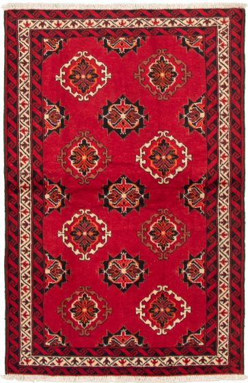 Bordered  Tribal Red Area rug 4x6 Afghan Hand-knotted 332877