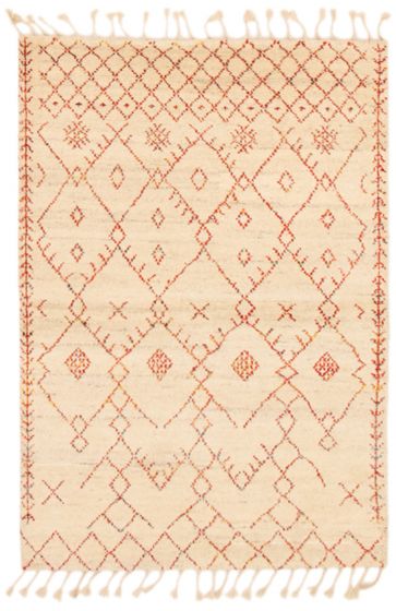 Bohemian  Tribal Ivory Area rug 4x6 Indian Hand-knotted 355155