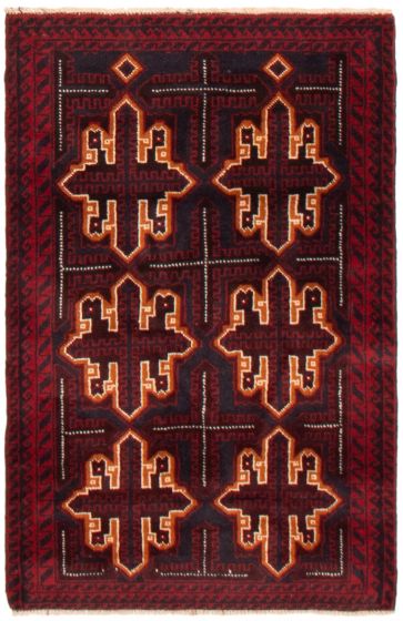 Bordered  Tribal Red Area rug 3x5 Afghan Hand-knotted 359055