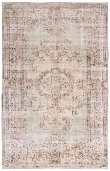 Bordered  Vintage Green Area rug 5x8 Turkish Hand-knotted 363474