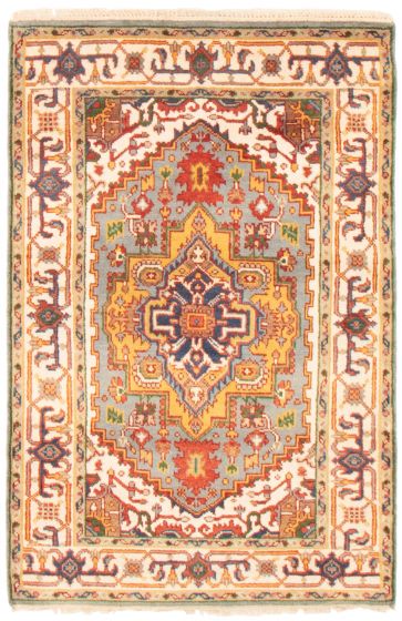 Bordered  Traditional Grey Area rug 3x5 Indian Hand-knotted 369674