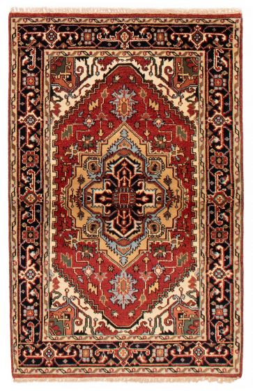Bordered  Traditional Brown Area rug 3x5 Indian Hand-knotted 386951