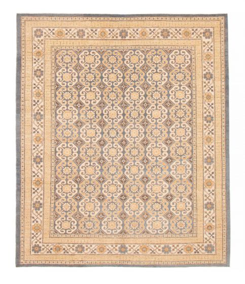 Bordered  Transitional Grey Area rug 8x10 Pakistani Hand-knotted 375917