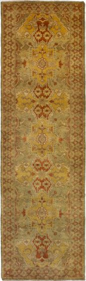 Bohemian  Traditional Green Runner rug 10-ft-runner Indian Hand-knotted 272297