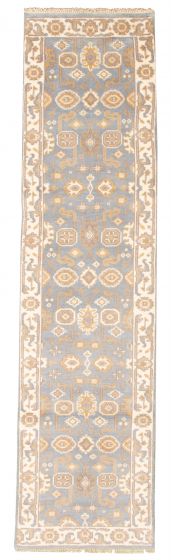 Bordered  Traditional Grey Runner rug 10-ft-runner Indian Hand-knotted 332025