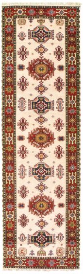 Bordered  Traditional Ivory Runner rug 10-ft-runner Indian Hand-knotted 347340