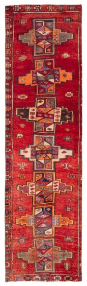 Bordered  Tribal Red Runner rug 12-ft-runner Turkish Hand-knotted 389633