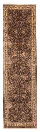 Traditional Brown Runner Rug 10 Feet Indian Hand-knotted 429263