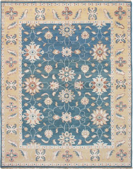 Bordered  Traditional Blue Area rug 6x9 Indian Hand-knotted 271740