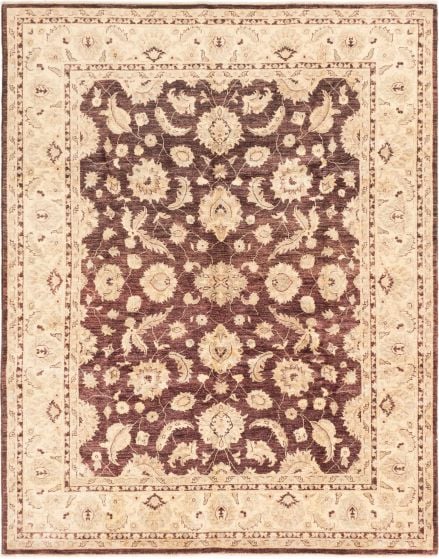 Bordered  Traditional Brown Area rug 6x9 Pakistani Hand-knotted 283184
