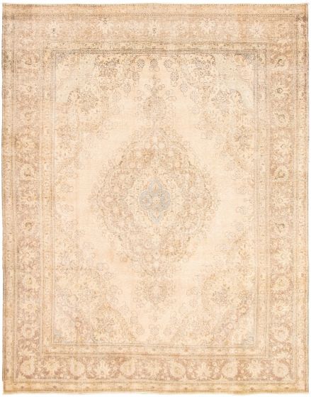 Bordered  Vintage Yellow Area rug 9x12 Turkish Hand-knotted 317952