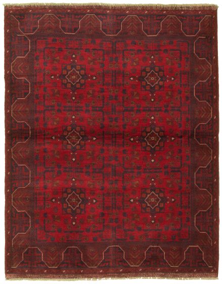 Bordered  Tribal Red Area rug 4x6 Afghan Hand-knotted 328889