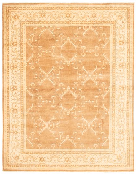 Bordered  Transitional Brown Area rug 8x10 Pakistani Hand-knotted 362452