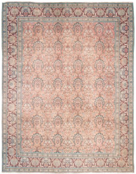 Bordered  Vintage/Distressed Brown Area rug 9x12 Turkish Hand-knotted 374269
